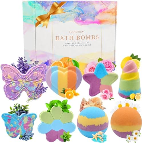 Image of Bath Bombs,Lanwexy 8 Large Bath Bombs Set for Women Organic Natural Handmade Aroma Pure Essential Oil Bubble Bath Balls Fragrant Spa to Moisturize Dry Skin Birthday Day Valentine's Day Gift(Butterfly)