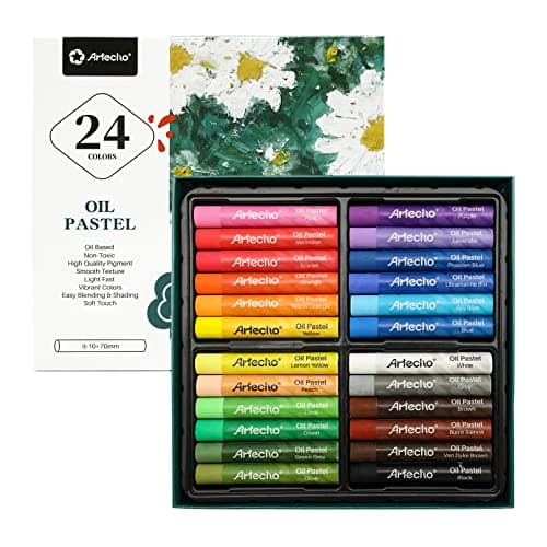 Image of Artecho Oil Pastels Set of 24 Colors, Soft Oil Pastels for Art Painting, Drawing, Blending, Oil Crayons Pastels Art Supplies for Artists, Beginners, Students, Teachers
