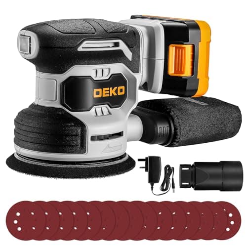 Image of DEKOPRO 20V Cordless Sander,Cordless Random Orbital Sander,6000-13000RPM, 125mm Sander with 15Pcs Sandpapers & Dust Extraction for Sanding Wood, DIY, Home Improvements(2.0Ah Battery Included)