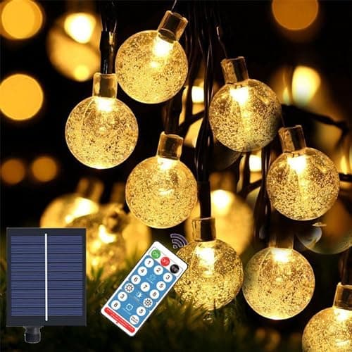 Image of DEALSCHIC Solar String Lights Outdoor 100 LED 39FT Crystal Globe Lights with 8 Lighting Modes, Waterproof Solar Powered Patio Lights for Garden Yard Porch Wedding Party Decor (Warm White)