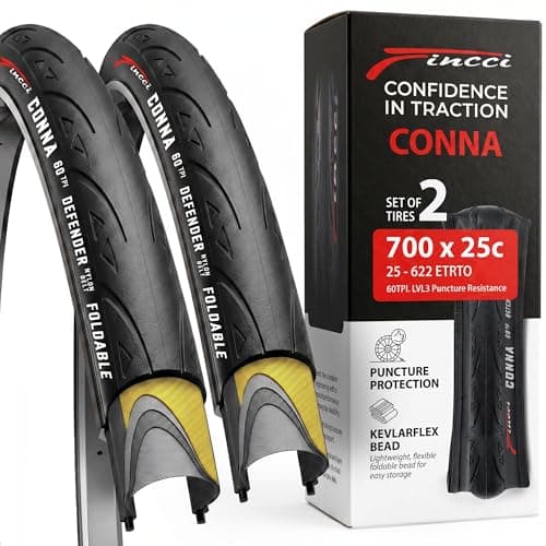 Image of Fincci Pair 700 x 25c Road Tyres - Slick Road Bike 700c Tyres, 25-622 with 1mm Nylon Anti Puncture 60 TPI - Wheelset 28 inch, Road Bike Tyres for Folding, Race, Hybrid, Carrera, & Touring Bicycles