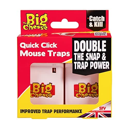 Image of The Big Cheese Quick Click Mouse Trap - Twinpack, Kills Mice, Baited and Ready-To-Use, Easy Clean and Disposal, Plastic, Indoor and Outdoor Use, White