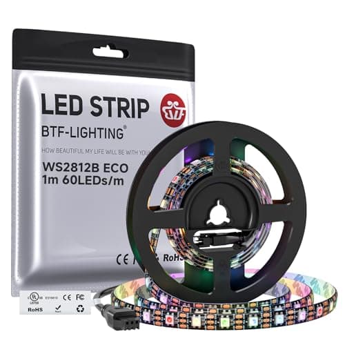 Image of BTF-LIGHTING WS2812E ECO RGB Alloy Wires 5050SMD Individual Addressable 3.3FT 60Pixels/m Flexible Black PCB Full Color LED Pixel Strip Dream Color IP65 Waterproof DIY Projects Only DC5V