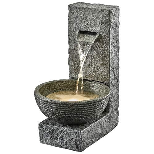 Image of Serenity Stone Effect Cascading Water Bowl Water Feature, LED Lights, Outdoor, Height 71cm