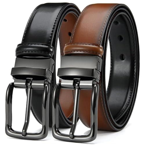 Image of DOOPAI Mens Leather Belt, Reversible Belt Adjustable Suit Jeans Belt Trim to Fit,Black & Brown