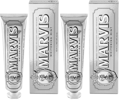 Image of Marvis Whitening Toothpaste, Mint, 85ml, Promotes the Natural Whitening of the Teeth, Plaque Removal Toothpaste, Long-Lasting Freshness (Pack of 2)