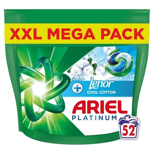 Image of Ariel Platinum PODS®, Washing Liquid Laundry Detergent Capsules 52 Washes, +Touch of Lenor Cool Cotton, 7-Day Long-Lasting Freshness