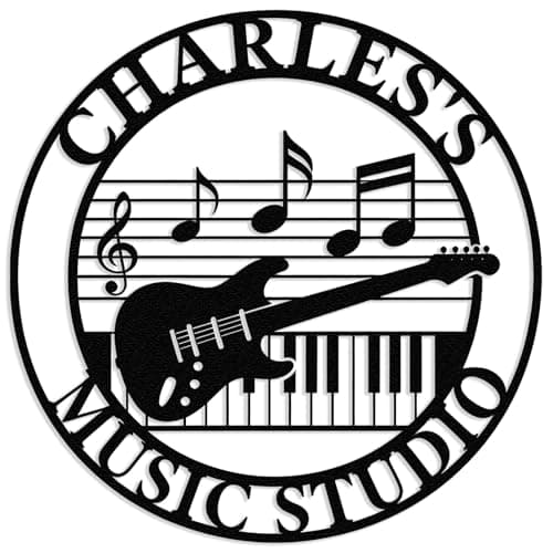 Image of Personalized Music Metal Sign, Black Metal Musical Instruments Wall Art, Custom Name Studio Plaque, Studio & Living Room Decor, Gift for Musicians (C)