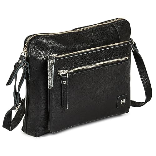 Image of Wise Owl Accessories Leather Crossbody Bags for Women Small Soft Genuine Pebbled Sling Shoulder Handbag Crossover Purse with Full Adjustable Strap (Black Nappa)