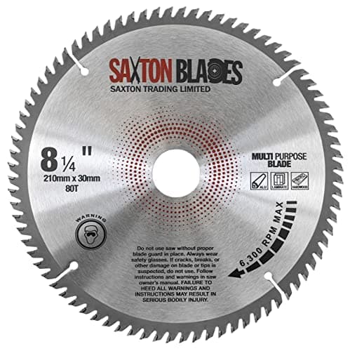 Image of TCT21080TMPB TCG Saxton TCT Circular Saw Blade 210mm x 80T x 30mm Bore (16, 20, 25mm and 25.4mm ring) Aluminium Laminate Hardwood
