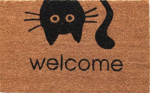 Image of Coco&Coir Fancy | Natural Coir | Printed | Shaped| Latex Backed Door Mat (Meow Welcome)