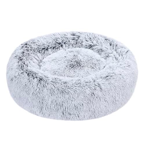 Image of Amazon Basics Plush Doughnut Pet Bolster, Soft Faux Fur Bed for Dog, Machine Washable, 59 cm, Grey
