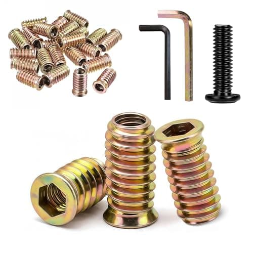 Image of Jiahezhi 50 Pcs Threaded Inserts for Wood M6 x 30mm Zinc Alloy Hex Drive Threaded Nut Inserts Flanged Hex Socket Nuts Zinc Plated Carbon Steel Insert Nuts for Furniture Assembly and DIY Use