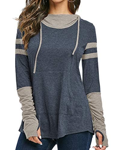 Image of iChunhua Long Sleeve Striped T Shirt Women Tops with Pockets Blue XXL