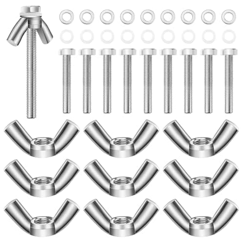 Image of HHXUUAN M6 Wing Nuts Assorted, 10 Sets-40 Pack Kit Butterfly Nuts and 50MM Hexagon Bolts with Metal Washers and Nylon Plastic Washers for DIY Projects Machinery Electronic Equipment