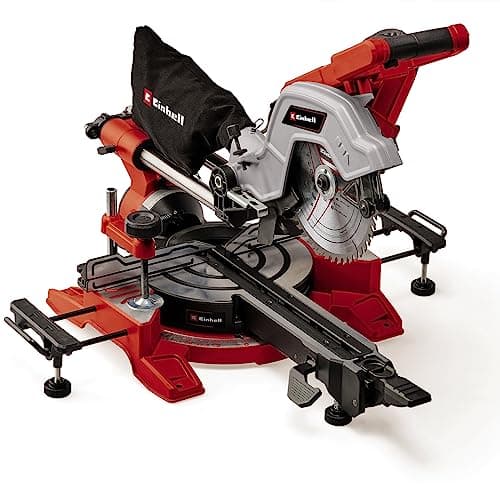 Image of Einhell Dual Bevel Sliding Mitre Saw 1800W, 216mm, Double Bevel Pull Cut Saw, Laser, Dust Extraction, +/-45° Mitre, +/-47° Bevel, Circular Saw with 48T Blade for Cutting Wood and Plastic TE-SM 8L