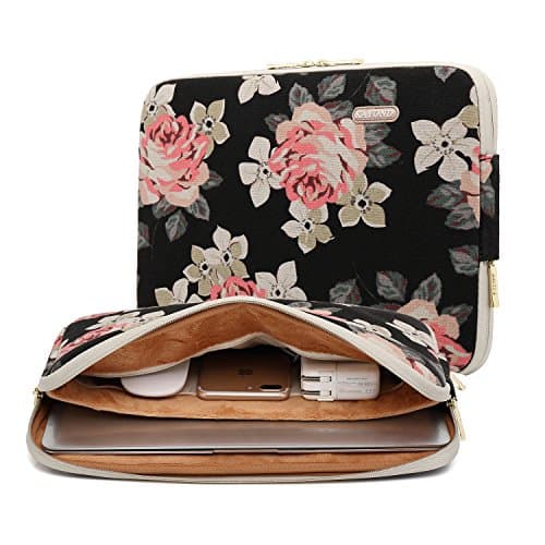 Image of KAYOND Rose Pattern Water-resistant 11 inch laptop sleeve for MacBook 11/12 inch, Laptop Case for 11.6 inch HP/Dell/Lenovo/Asus/Acer/Samsung Notebook Computer (11-11.6 Inch, Black Rose)