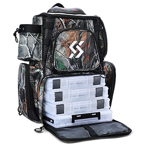 Image of Sougayilang Fishing Tackle Backpack Waterproof Tackle Bag Storage with 4 Trays Tackle Box and Protective Rain Cover for Camping Hiking - Camouflage