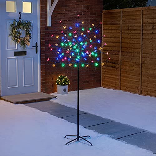 Image of Christow Cherry Blossom Tree 96 LED Light Up Indoor Outdoor Christmas Decoration with Stand 150cm / 5ft (Multi Coloured)