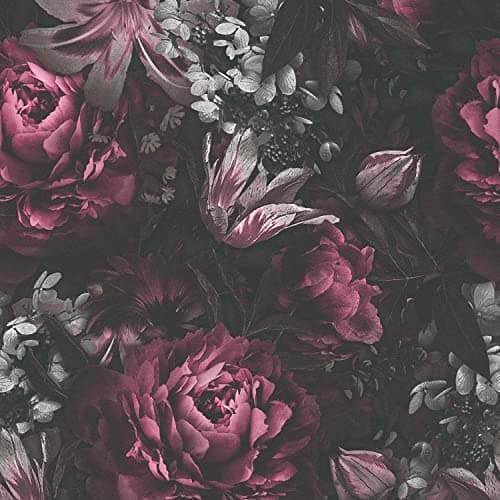 Image of Romantic Floral Flower Pink Charcoal Anthracite Paste The Wall Vinyl Wallpaper