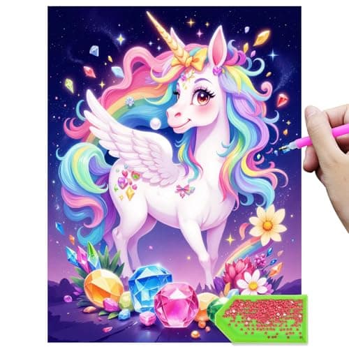 Image of QDUODUO Unicorn Diamond Painting Kits for Adults, Teens and Kids Aged 6, 12x16 Inch Large Full Drill 5D Dimond Picture, Crystal Gem Art Crafts for Girls Gift, DIY Mosaic Creations Set for Home Decor