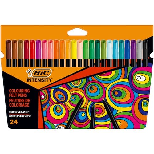 Image of BIC Intensity Felt Tip Pens, Vibrant Colouring Pens, School Supplies for Kids or Adults, 24 Pack