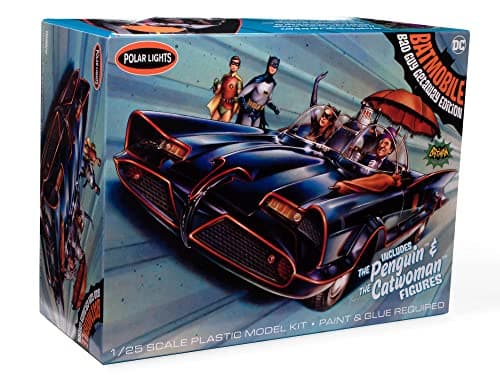 Image of Polar Lights 1966 Batmobile w/Catwoman & Penguin Figures 1:25 Scale Model Kit