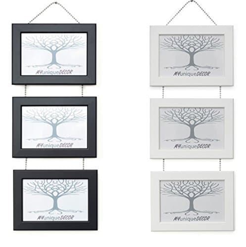 Image of MYuniqueDECOR® Triple Photo Picture Frame Wall Hanging with Metal Chrome Chain | Black or White | Triple or Quad | 6x4 5x7 or A4