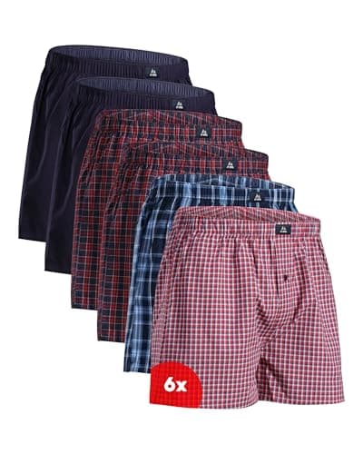 Image of DANISH ENDURANCE Woven Boxers for Men, Cotton Boxer Shorts, Loose Fit, Multipack, 4 or 6 Pack, 6x Blue/Red, XL