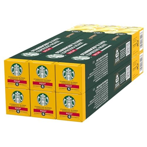 Image of STARBUCKS Decaf Blonde Espresso Roast by Nespresso, Blonde Roast, Coffee Capsules 6 x 10 (60 Capsules)