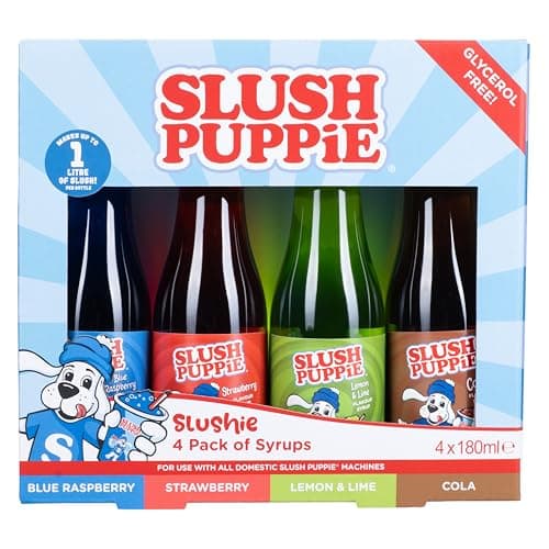 Image of Slush Puppie 4-Pack Syrups Set. 4x180 ml. Includes Blue Raspberry, Strawberry, Cola & Lemon-Lime Flavours.