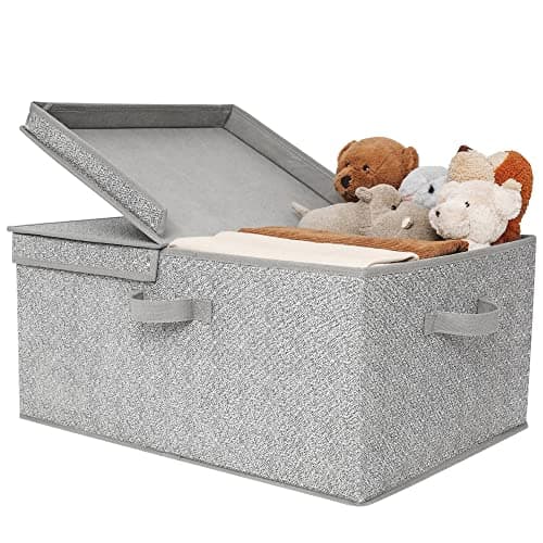 Image of GRANNY SAYS Large Storage Box with Lid, Fabric Storage Basket for Shelves, Top of Wardrobe Organiser Box, Foldable Clothes Container with Lid for Bedroom Closet Shelf Organising, Extra Large, Grey
