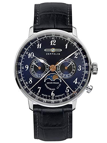 Image of Zeppelin lz129 Hindenburg moonphase Mens Analogue Quartz Watch with Leather Bracelet 7036-3