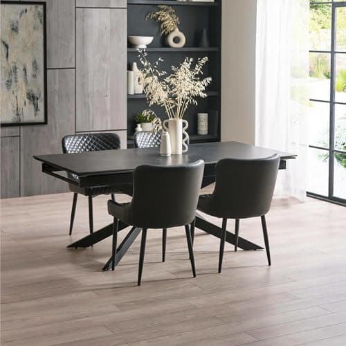 Image of Julian Bowen Osaka Extending Dining Table – 160-240cm Modern Extendable Table with Black Crossed Legs for 6-8 People - Black
