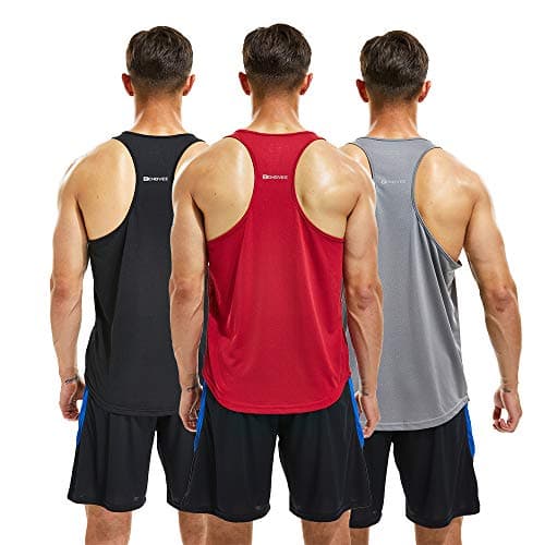 Image of frueo 3 Pack Running Muscle Tank Top for Men Quick Dry Workout Sleeveless Tops Breathable Y-Back Shirts Sports Vests for Men (20418) Black G Red-M