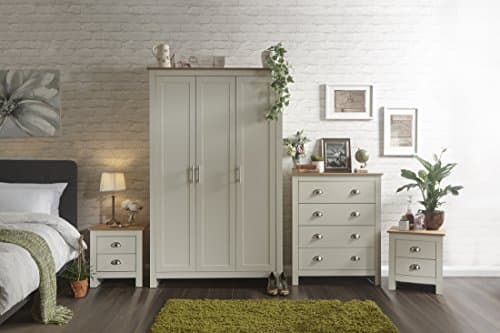 Image of GFW - Lancaster 4 piece bedroom set - Wardrobe Chest of Drawers 2 x Bedside - Cream