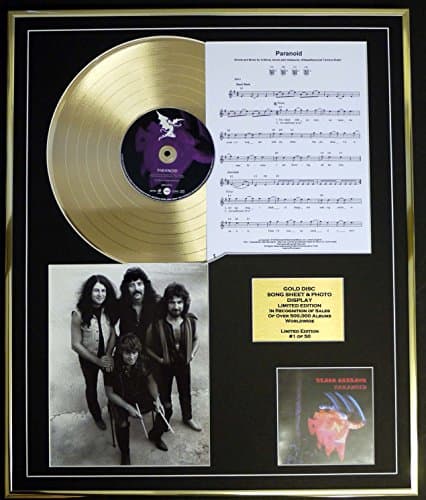 Image of BLACK SABBATH/CD GOLD DISC, SONG SHEET & PHOTO DISPLAY/LTD. EDITION/COA/ALBUM PARANOID/SONG SHEET, PARANOID