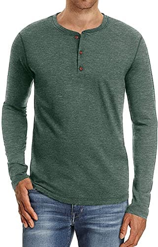 Image of Sailwind Mens Henley Long Sleeve T-Shirt Cotton Casual Shirt(VG Green,S)
