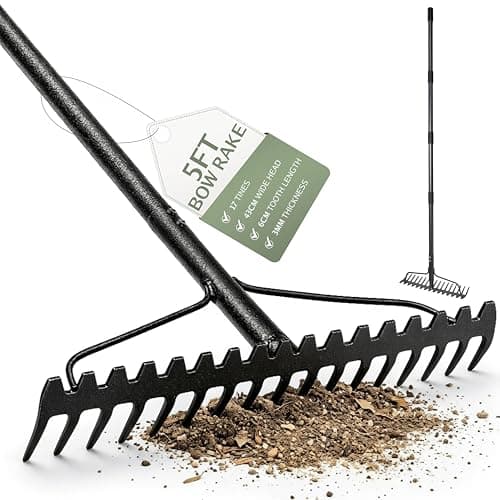 Image of Pelle & Sol Heavy Duty Bow Rake 17 Tine Metal Garden Rake with Stainless Steel Handle, Iron Head for Gardening, Yard Work, Soil, Gravel, Lawn Levelling and Landscaping (5ft)
