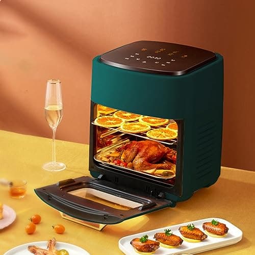 Image of Air Fryer Oven, 1300W Electric Hot Air Fryers With LED Digital Touchscreen Air Fryer Toaster Oven 15L Stainless Steel Convection Oven With Rotisserie, Visible Window ( Color : /Green , Size : 110V )