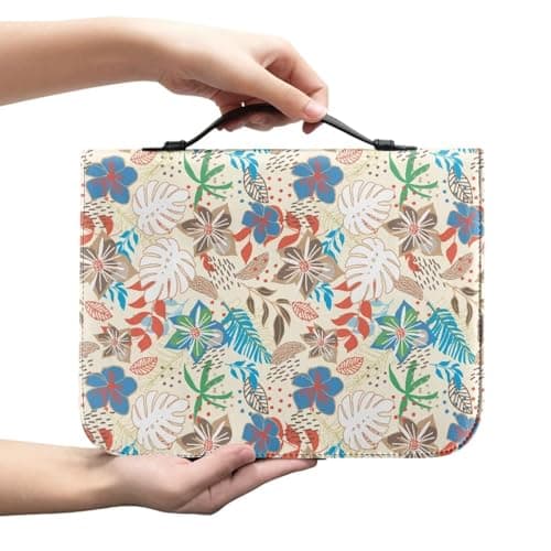 Image of Ceudet Bible Covers for Women Tropical Flowers Leather Bible Case Waterproof Biblewith Handle and Pen Storage Church Bag