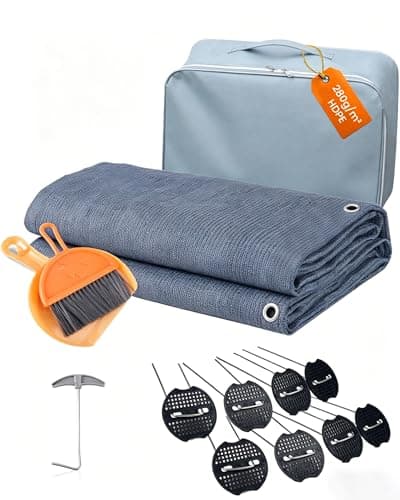 Image of Ezcasch Awning Carpet 2.5x5m Camping Carpet with Eyelets 280g/㎡ Breathable Groundsheet for Awning including U-shaped Nails, Nail Puller, Small Broom Set and Storage Bag