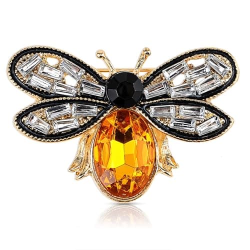 Image of Bee Brooches Pins for Women Crystal Rhinestone Vintage Brooches Safety Bee Jewelry Lapel Pins Insect Brooch Stylish Colorful Cartoon Animals Accessories Gifts (Gold)