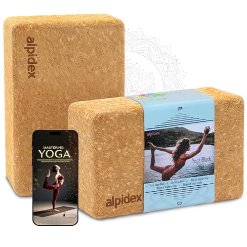 Image of ALPIDEX Yoga block set of 2 incl. e-book with 100 exercises ecological and sustainable natural cork from Portugal cork block yoga pilates fitness brick, Size:2 pieces - 23 x 14 x 7.5 cm