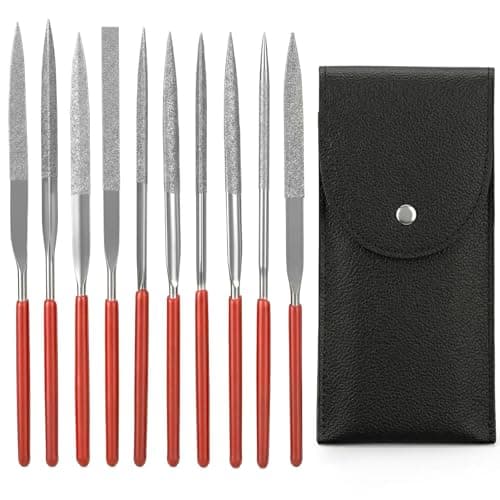 Image of 11 Pcs Mini Diamond Needle File Set Small Metal Riffler Files Jewelers File Precision Hand Tools with Leather Case for Glass Wood Stone Jewelry Plastic Carving Round Triangular Square Flat Shape