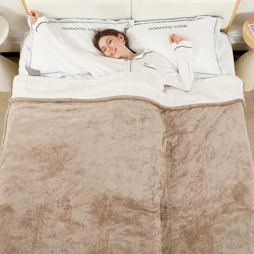Image of ESTINGO Large Heated Throw Electric Blanket 200x150cm, King Size, Soft Flannel & Sherpa, 10 Hours Auto Off & 6 Settings, Rapid Heat, Overheat Protection, Energy Saving, Washable, for Sofa Bed, Beige