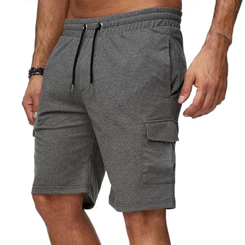 Image of InfiniZer Men's Work Shorts Lightweight Summer Black Cargo Shorts with Multi Pockets, Elastic Waist & Durable Fabric for Hiking, Golf & Casual Wear (UK, Alpha, L, Regular, Regular, Dark Gray)