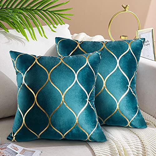 Image of Hanrunsi Velvet Cushion Covers 45cmx45cm Set of 2 Teal Soft Solid Decorative Couch Cushions 45x45 Velvet Throw Pillow Covers for Sofa Couch Living Room Bedroom