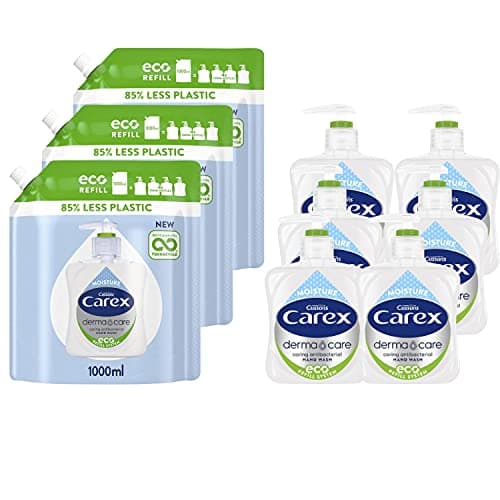 Image of Carex Dermacare Moisture Antibacterial Hand Wash Refill, Eco Hand Soap Refill Pouch for Homes and Businesses, 3 x 1 L Pouch with Boosted Antibacterial Soap with Added Moisturisers