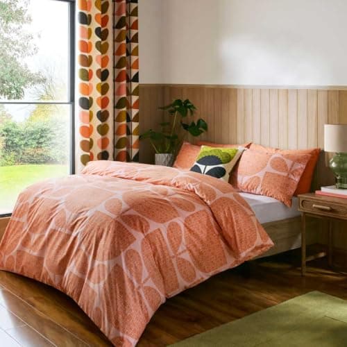 Image of Orla Kiely Bedding - Block Garden Orange Sorbet 100% Cotton Duvet Cover Set 200 Thread Count (King Size Duvet Cover Set: 230cm x 220cm)